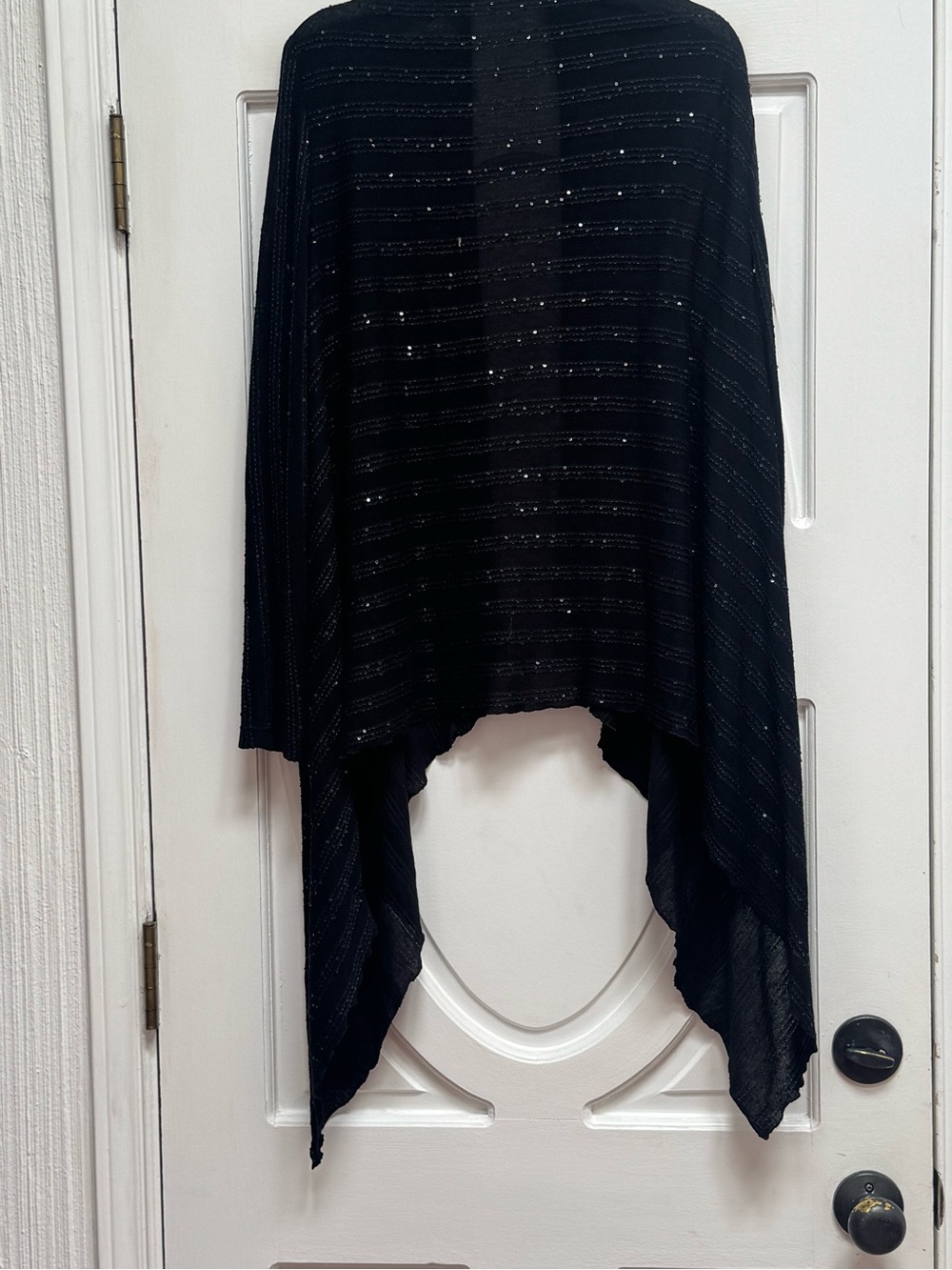 Alberto Makali Black Sparkle Draped Poncho Sweater